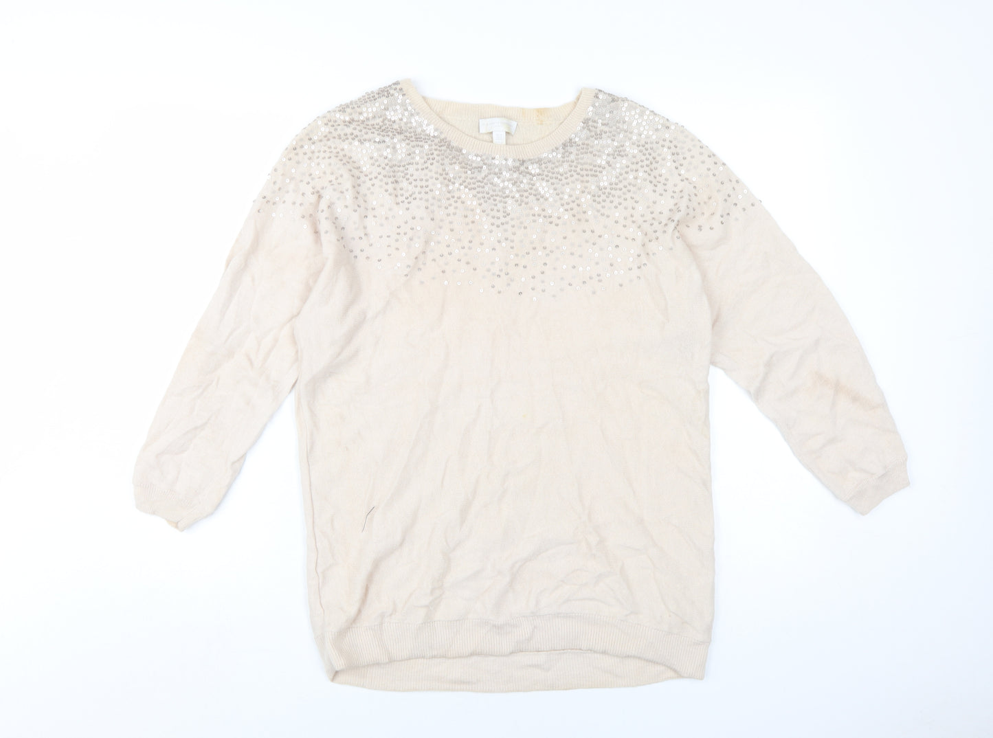 The White Company Women's Beige Sequin Pullover Jumper