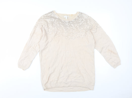 The White Company Women's Beige Sequin Pullover Jumper