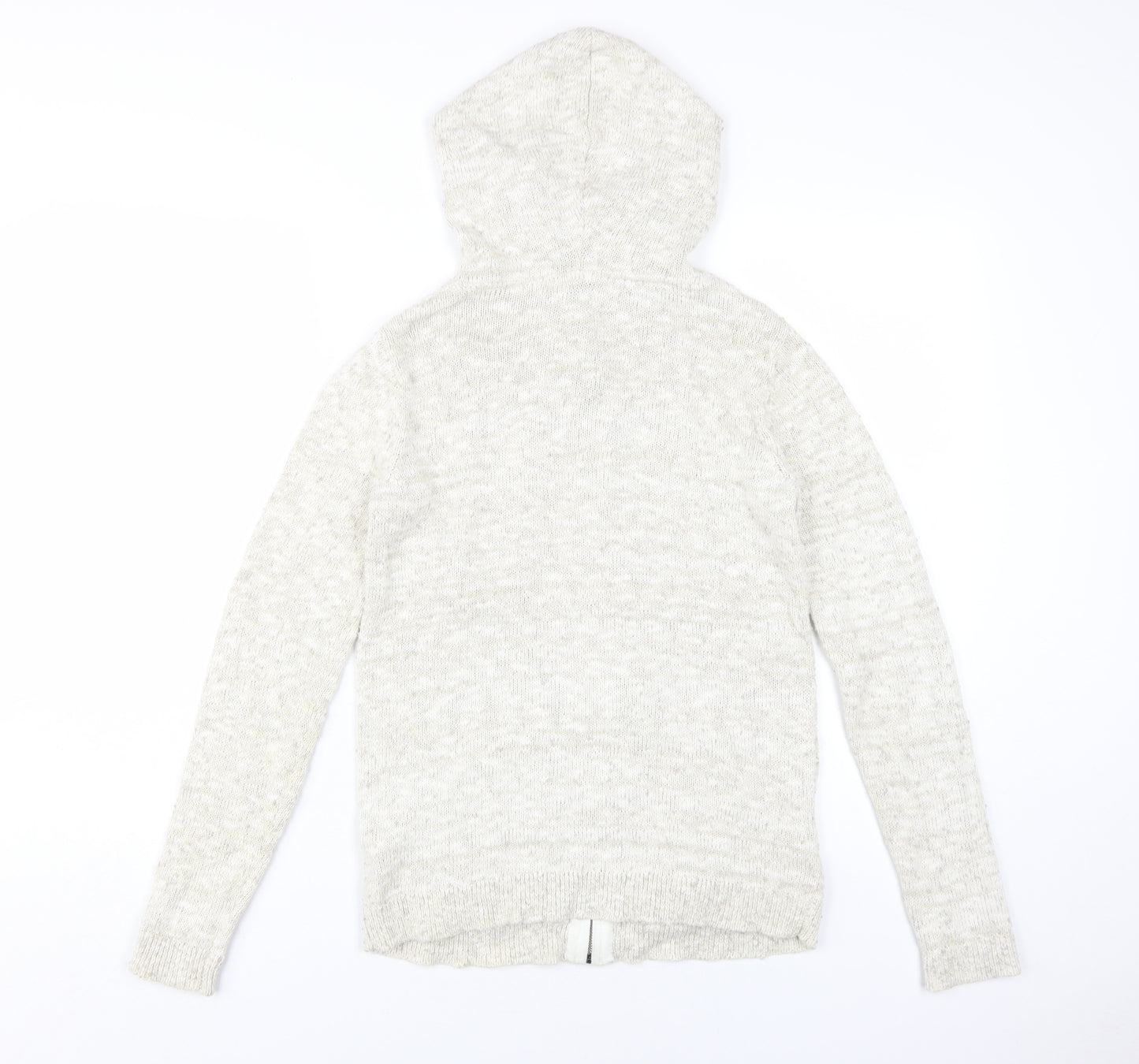 Fat Face Ivory Cable-Knit Hooded Cardigan, Size 8