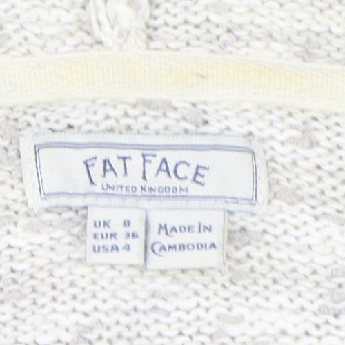 Fat Face Ivory Cable-Knit Hooded Cardigan, Size 8