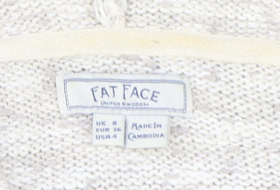 Fat Face Ivory Cable-Knit Hooded Cardigan, Size 8