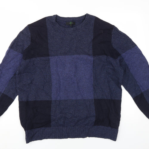 Jasper Conran Men's Blue Check Wool Pullover Jumper L