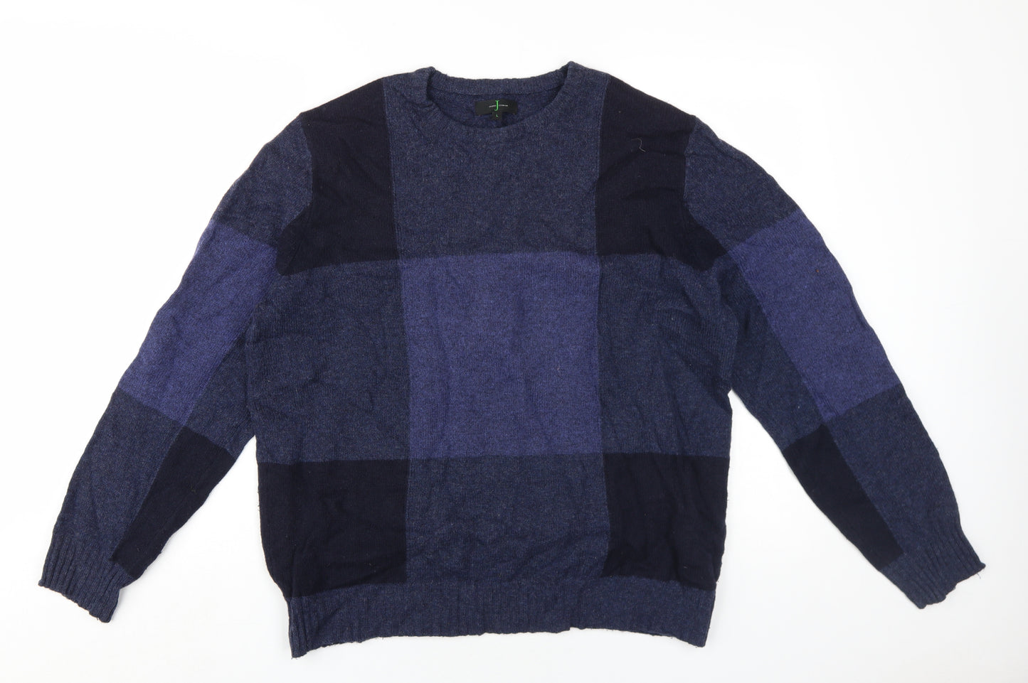 Jasper Conran Men's Blue Check Wool Pullover Jumper L