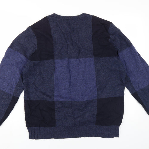 Jasper Conran Men's Blue Check Wool Pullover Jumper L