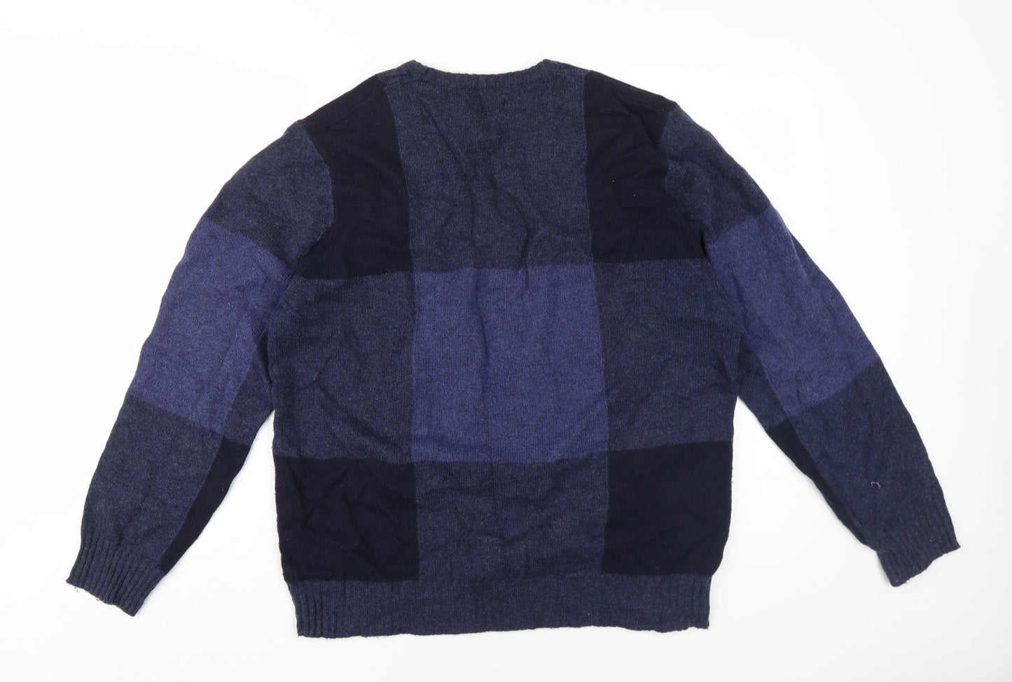 Jasper Conran Men's Blue Check Wool Pullover Jumper L