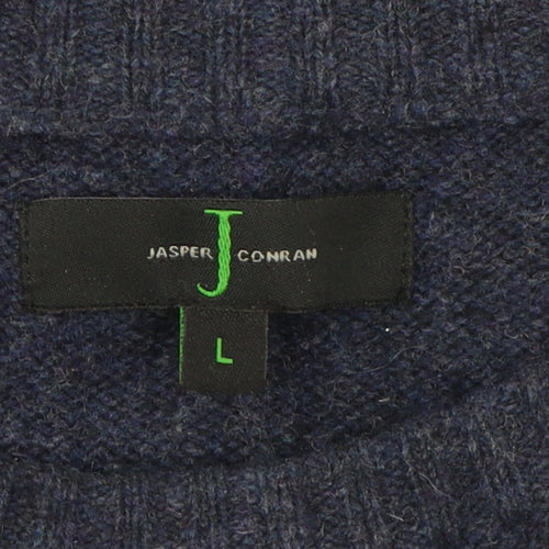 Jasper Conran Men's Blue Check Wool Pullover Jumper L