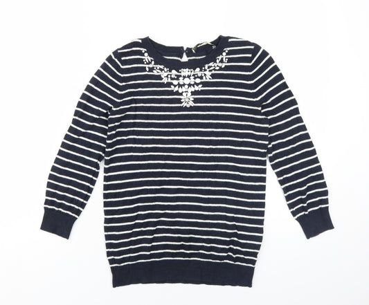 Oasis Women's Striped Embroidered Pullover Jumper