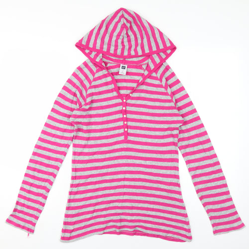 Gap Women Pink Henley Striped Hoodie M