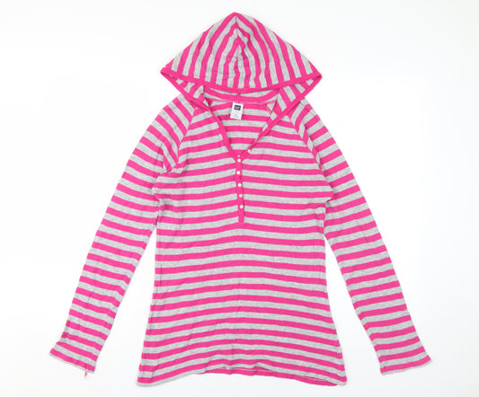 Gap Women Pink Henley Striped Hoodie M