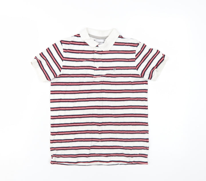 Farah Boys White Striped Polo, Size 10-11, Classic Style