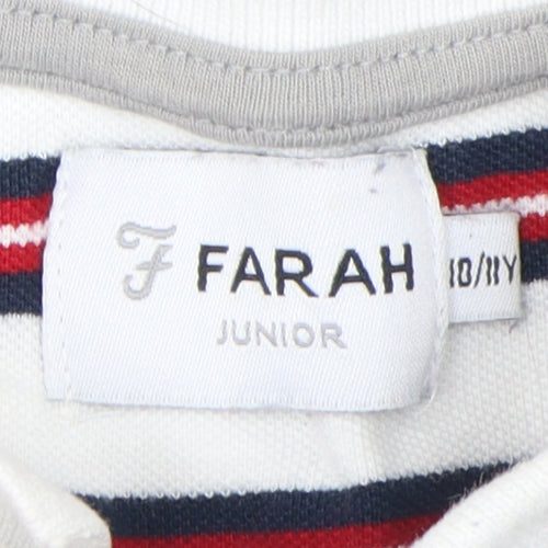 Farah Boys White Striped Polo, Size 10-11, Classic Style