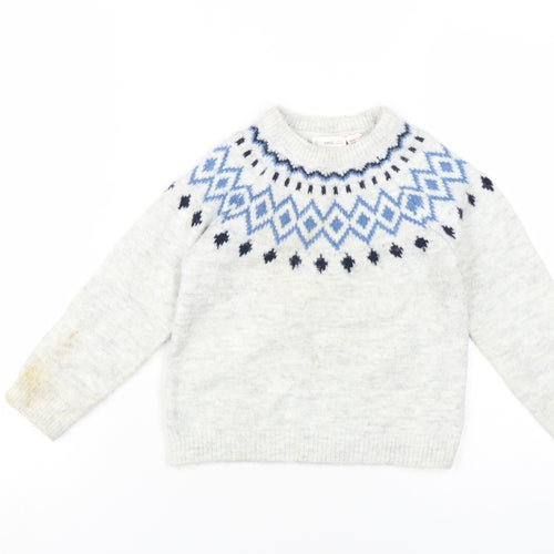 MNG Boys Grey Fair Isle Pullover Jumper 4-5 Years