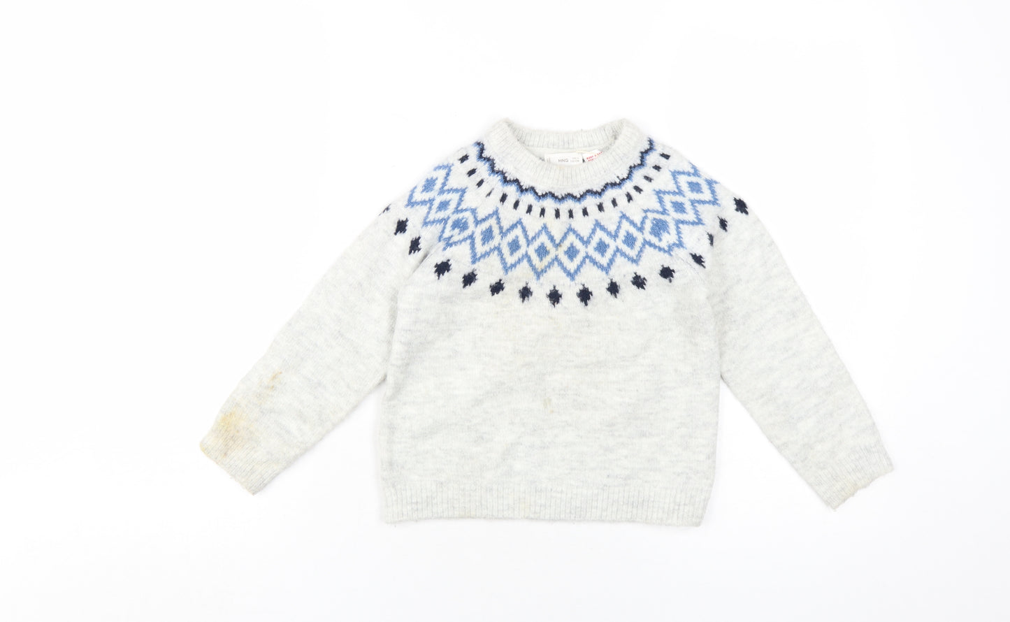 MNG Boys Grey Fair Isle Pullover Jumper 4-5 Years