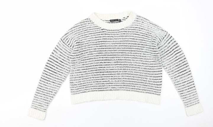Brave Soul Women's White Striped Pullover Jumper