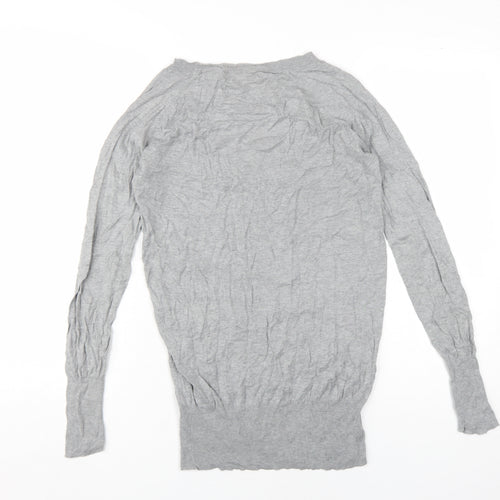 Zara Unisex Grey V-Neck Silk Cotton Pullover Jumper L