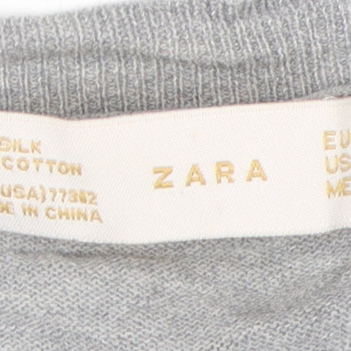 Zara Unisex Grey V-Neck Silk Cotton Pullover Jumper L