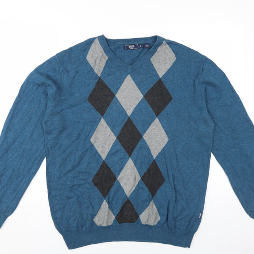 Maine New England Men's Blue Argyle Pullover Jumper M