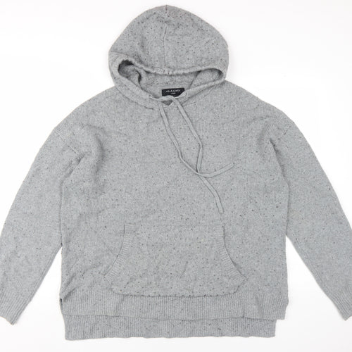 AllSaints Men's Grey Knit Hoodie Large Relaxed Fit