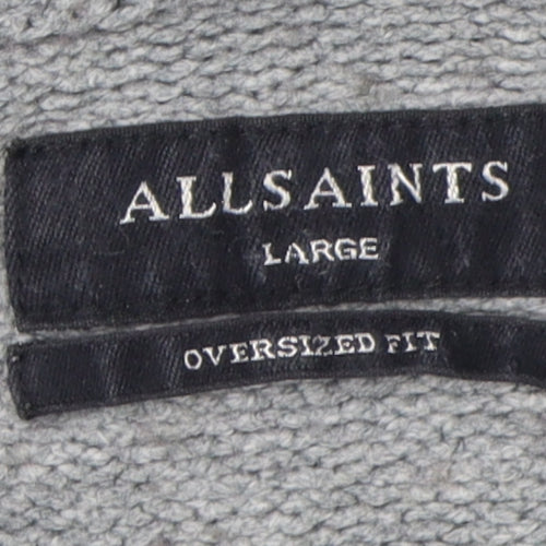 AllSaints Men's Grey Knit Hoodie Large Relaxed Fit