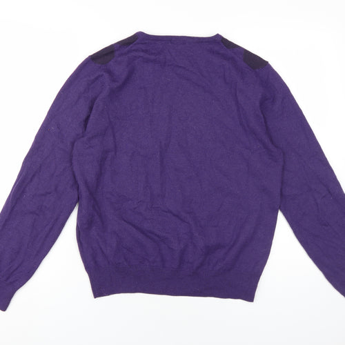 H&M Men's Purple Argyle V-Neck Pullover Jumper