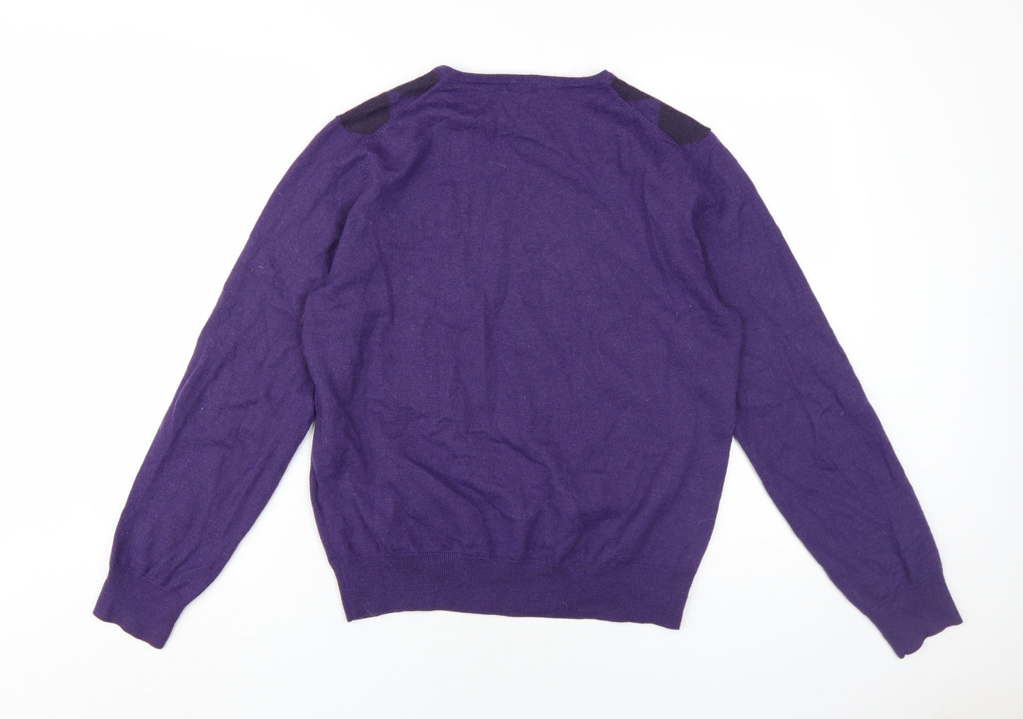 H&M Men's Purple Argyle V-Neck Pullover Jumper