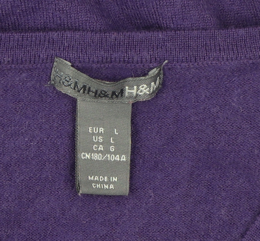 H&M Men's Purple Argyle V-Neck Pullover Jumper