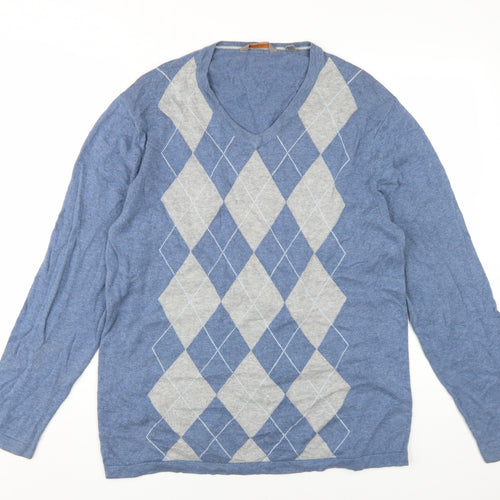 Wolsey Blue Argyle V-Neck Pullover Jumper Men L