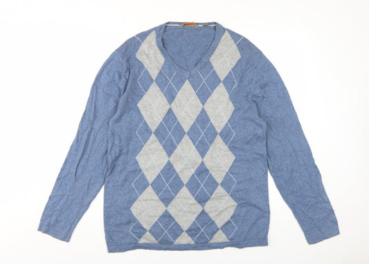 Wolsey Blue Argyle V-Neck Pullover Jumper Men L