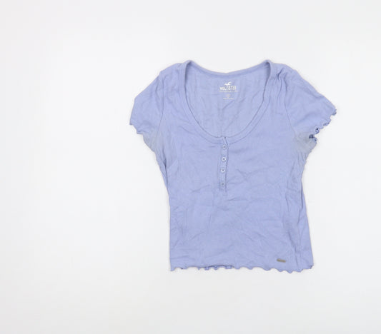 Hollister Women's Blue Scoop Neck Slim T-Shirt, Size S