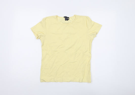 GAP Women Yellow M Basic Crew Neck T-Shirt