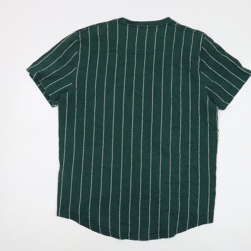 Hollister Men's Green Striped T-Shirt, L, Crew Neck