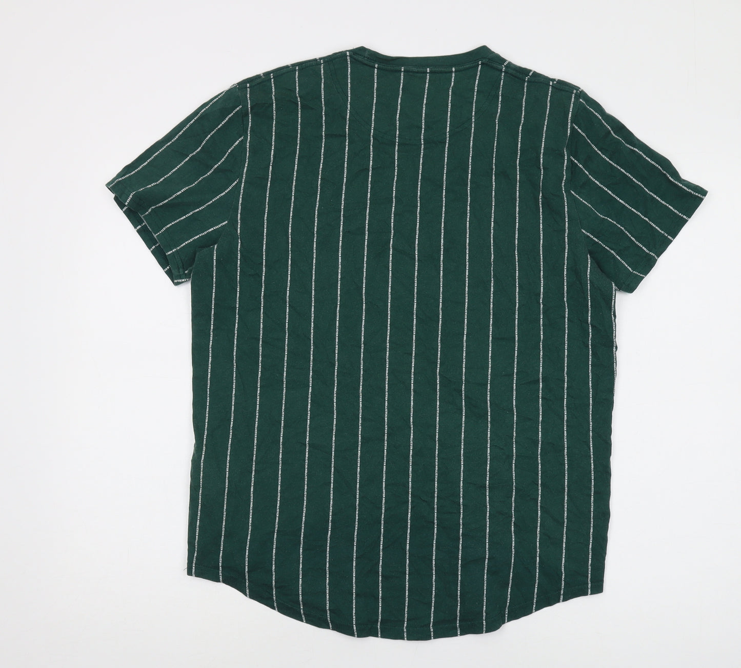 Hollister Men's Green Striped T-Shirt, L, Crew Neck