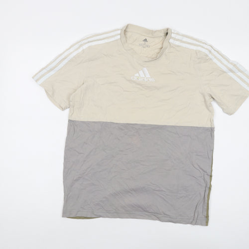 Adidas Men's Beige & Grey Colourblock T-Shirt - Size S