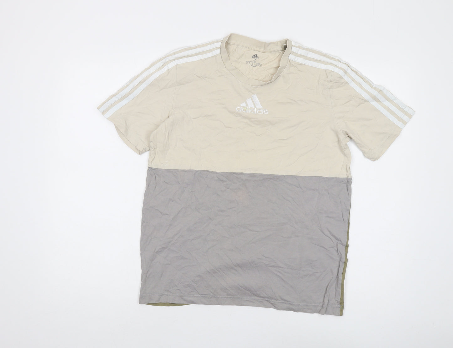 Adidas Men's Beige & Grey Colourblock T-Shirt - Size S