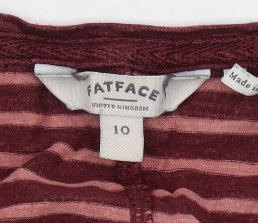 FatFace Women's Striped Red T-Shirt Size 10