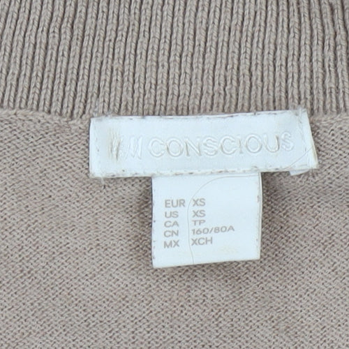 H&M Women's Beige V-Neck Pullover Jumper XS