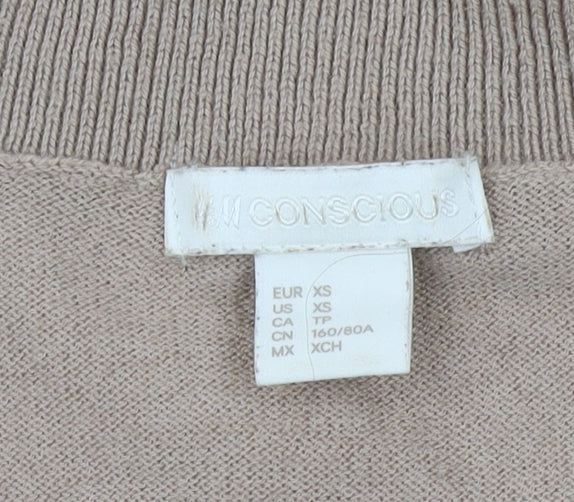 H&M Women's Beige V-Neck Pullover Jumper XS