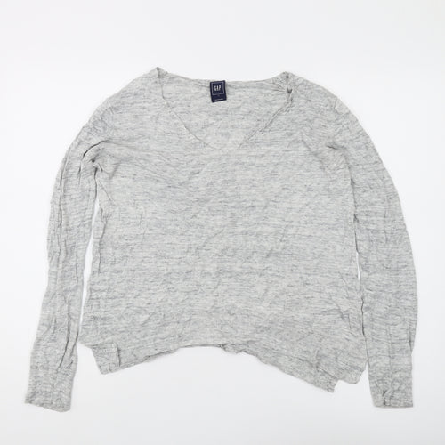 Gap Women's Grey V-Neck Cotton Pullover Jumper