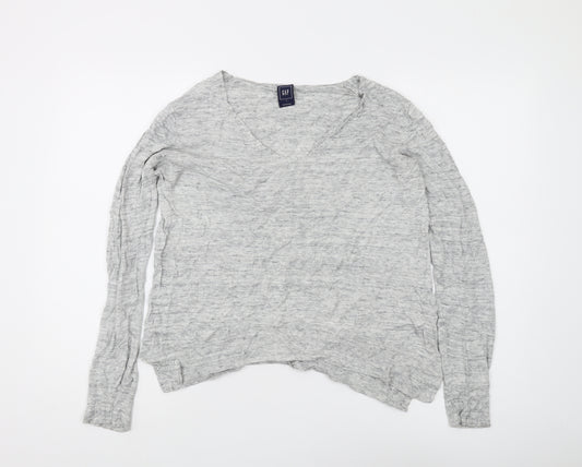 Gap Women's Grey V-Neck Cotton Pullover Jumper