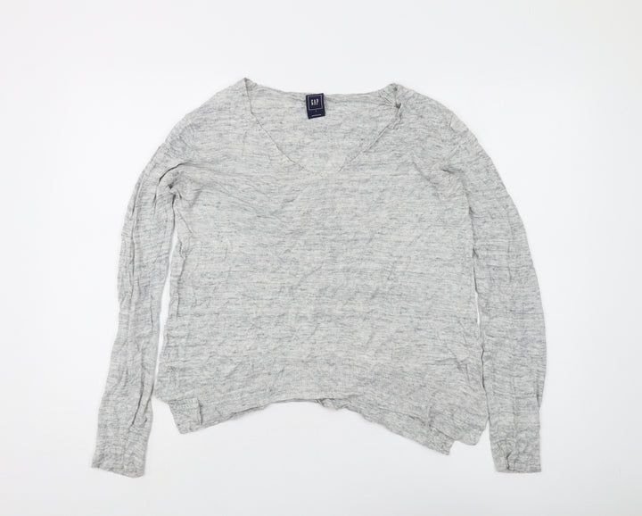 Gap Women's Grey V-Neck Cotton Pullover Jumper