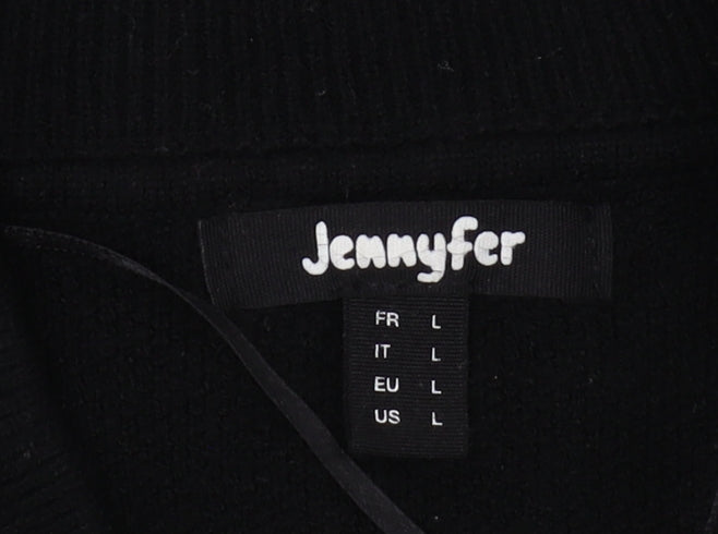 Jennyfer Women's Black Full Zip Jumper L Casual