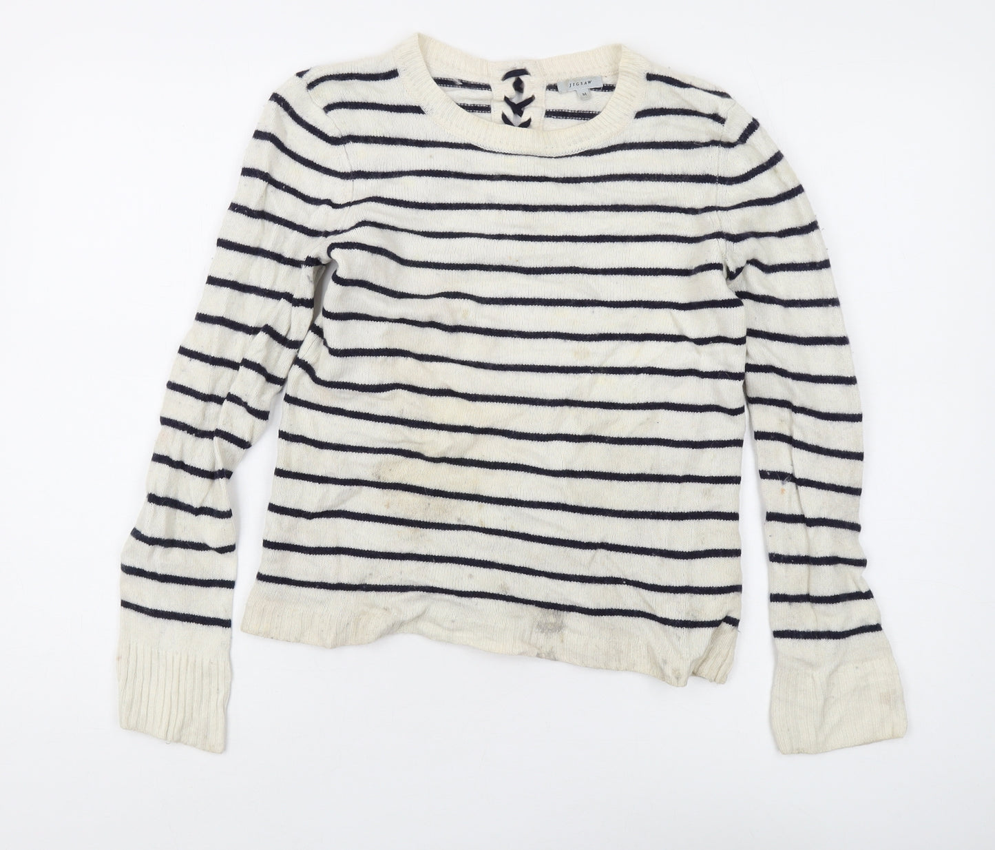 Jigsaw Women's Ivory Striped Pullover - M, Lambswool Blend