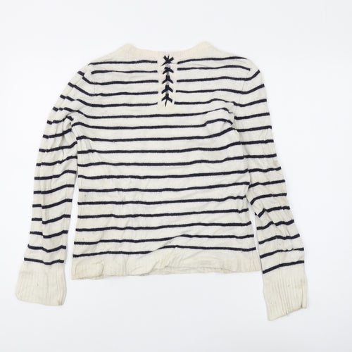 Jigsaw Women's Ivory Striped Pullover - M, Lambswool Blend