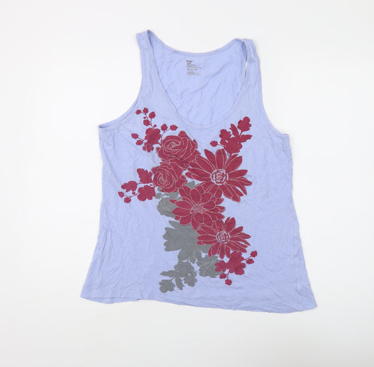 Gap Women's Blue Floral Tank Top - L, Scoop Neck