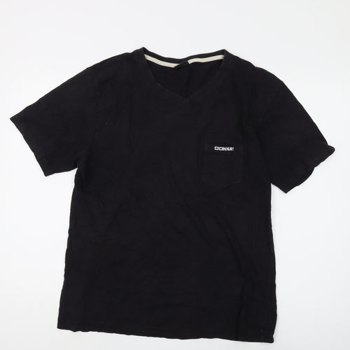 Donnay Men's Black V-Neck T-Shirt Size L, Solid Logo Design