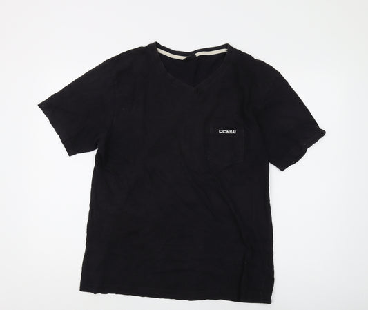 Donnay Men's Black V-Neck T-Shirt Size L, Solid Logo Design