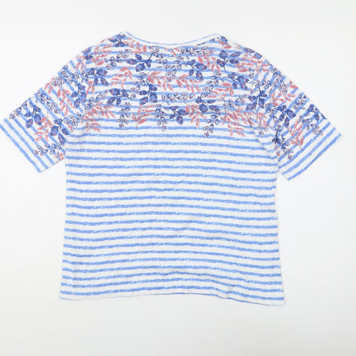 Isle Essentials Women’s Blue Striped Floral T-Shirt M