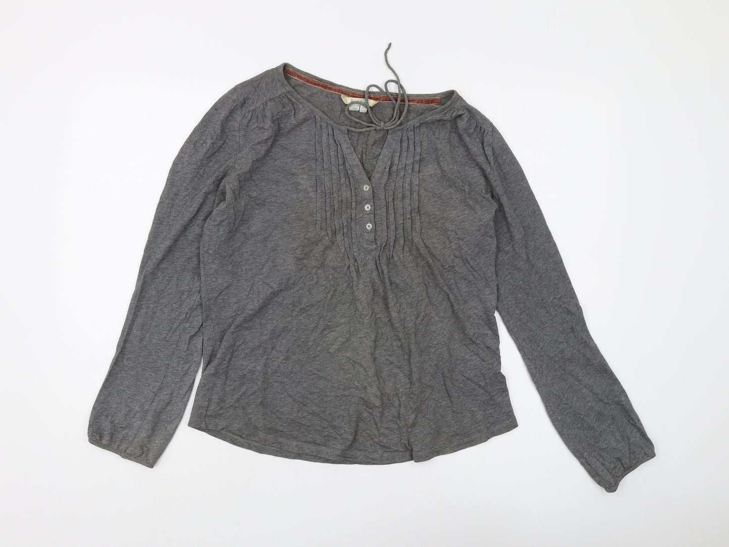 Boden Women's Grey Long Sleeve Henley Blouse Size 12