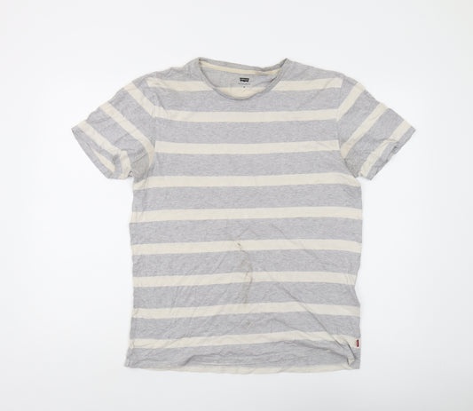 Levi's Men's Grey Striped Short Sleeve T-Shirt, M, Cotton