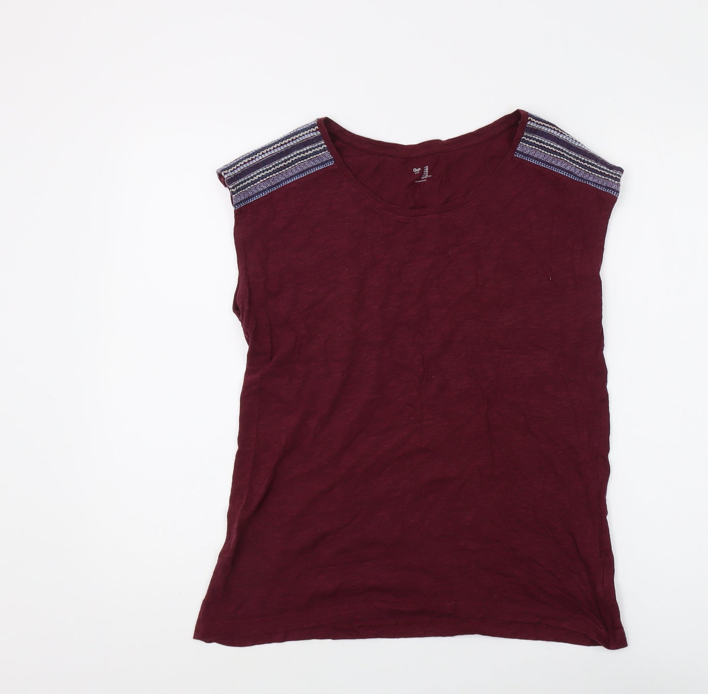 Gap Women's Red T-Shirt, M, Sleeveless with Embroidery